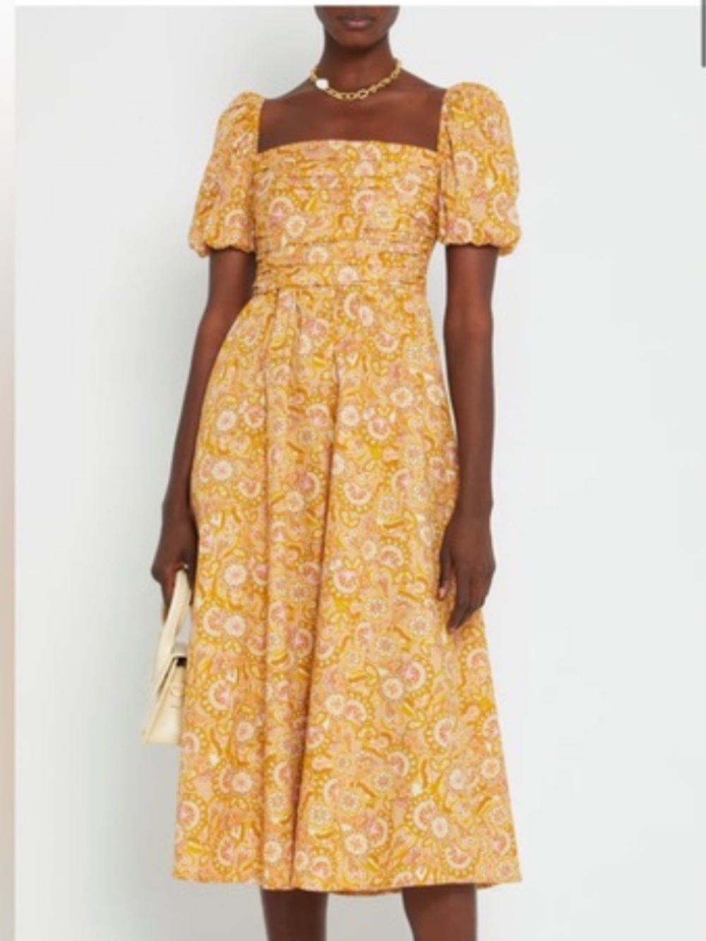 O.P.T. Paisley Puff Sleeve Midi Dress! ❤️ Size S Lovely Mustard Color